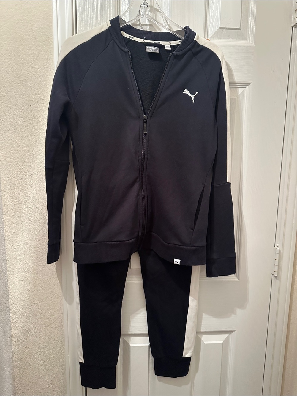Puma Black Tracksuit with White Shoulder & Side Panels